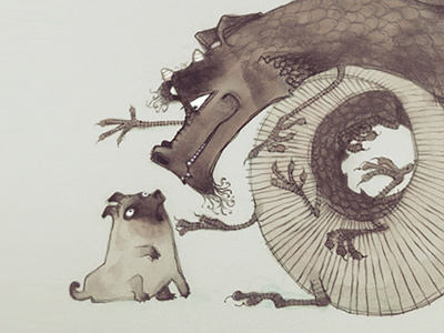 dog & dragon black and white character dog dragon drawing illustration illustrator marker pens pencil pug sketch