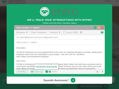 Introduction Email Page With Entro Option branding email entro. flat followup interface introduction layout ui ux website