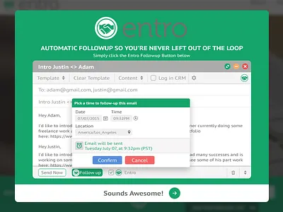 Introduction Email Page With Follow Up Option branding email entro. flat followup interface introduction layout ui ux website