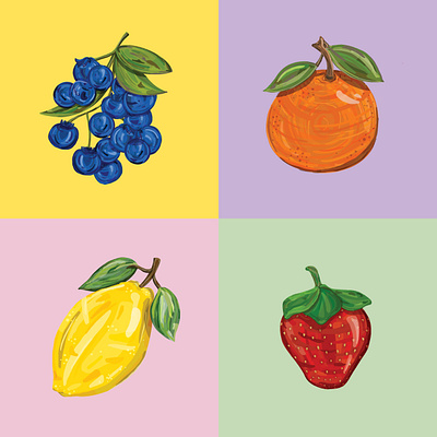 Fruity! blueberries colorful digital drawing fruit fruity happy illustration lemon orange procreate sketch strawberries