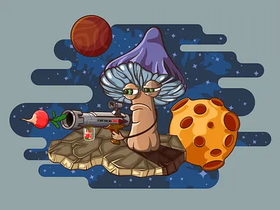 Moon Mushroom art character drawing fight gun illustration moon mushroom planet shoot space vegetable