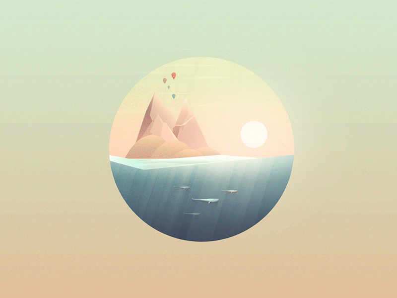 Little Worlds app circle color illustration landscape mountains nature sun time water world