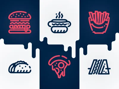 Fat Fast Food burger club fat food fries hamburger hotdog icons line pizza sandwich tacos