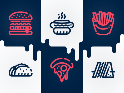 Fat Fast Food burger club fat food fries hamburger hotdog icons line pizza sandwich tacos