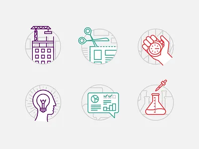 Some Icons building construction conversation experiment icons insight light bulb science yo scissors stopwatch
