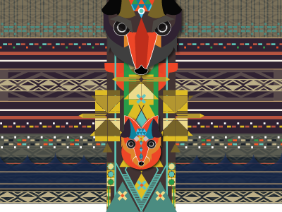 Totem Detail animal bear eagle feather fox mountain night pattern totem wolf