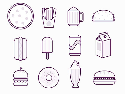 Foodies burger doughnut food icon illustration milkshake pizza taco