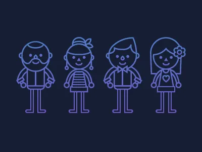 Happy guys boy characters friends girl gradient illustration people stroke vector