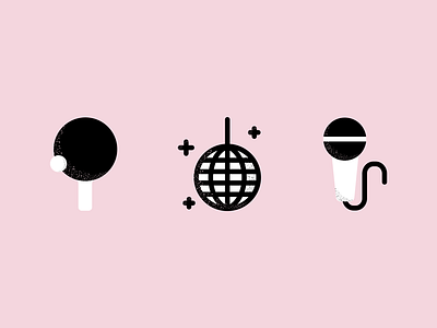 Play ball dance discoball fun icons karaoke microphone pingpong play shapes vector