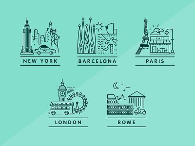 City Icons barcelona city design icons illustration london new york paris places rome simple travel