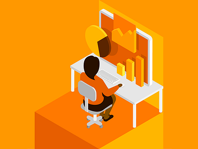 Isometric Admin charts graphs grid illustration isometric orange vector