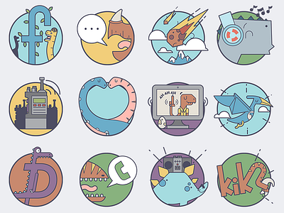 Dinosaur Icons: Part Duex brontosaurus dinosaur headphones icons illustration line art meteor pterodactyl raptor t rex walkie zedge