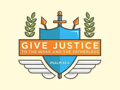 Give Justice arrows badge fun icon illustration laurel leafs line art mark monoweight shield sword