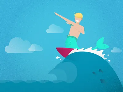 Gnarly ... mer ... dude blue fish green merman red sea sky summer surf surfer waves white