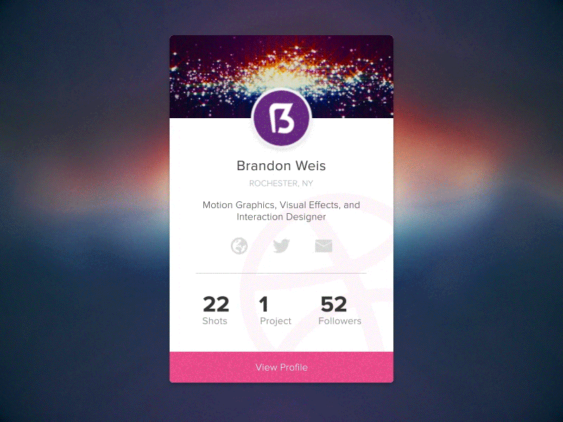 Profile Card description dribbble interface modal motion graphics profile stats ui window