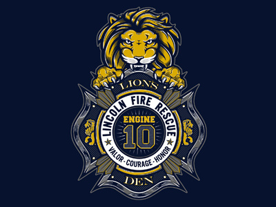 Lion's Den Fire Department Crest agency badge crest design fire illustration lion texture typography w70