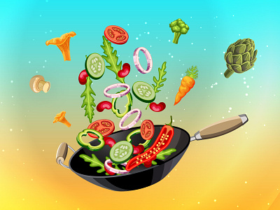 Veggies artichoke broccoli flat illustration mushrooms onion salad tomatoes vegetable