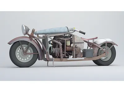 Mad Motorbike Farm-cycle kludge motorbike render vintage