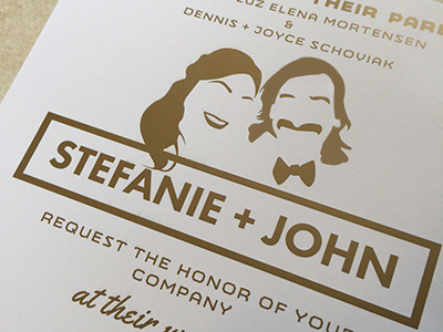 srtefanie+john wedding invite gold ink invite silhouette wedding