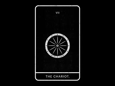 The Chariot black minimal tarot wheel white