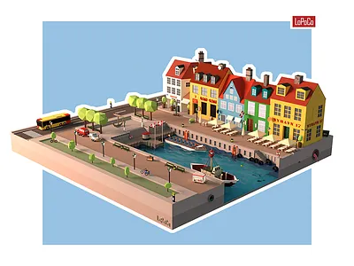 Nyhavn Canal, Copenhagen 3d blender canal copenhagen denmark harbor low poly lowpoly nyhavn render waterfront