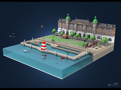 Islands Brygge, Copenhagen 3d blender copenhagen denmark harbor islands brygge low poly lowpoly render swimming pool waterfront