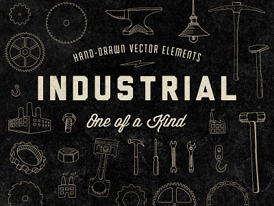 Hand Drawn Industrial Elements hand drawn handmade industrial retro vector vintage