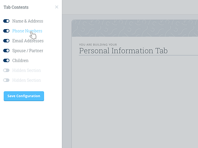 Section Configuration ex icons open sans roboto slab toggle switch ui