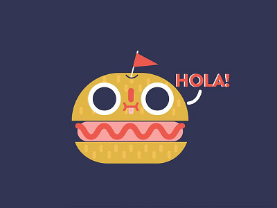 Hola burger cartoon face hamburger happy hello hi hola restaurant toon