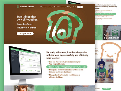 Avocado & Toast brand clea connect home human influencer landing mockup network page playful site