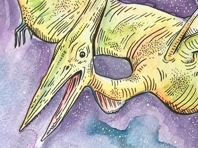 Monkey on a shark vs. a pterodactyl art dinosaur draw fight humor illustration line monkey planets shark space watercolor