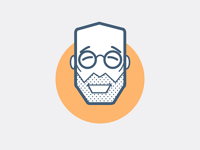 Happy psychologist badge clean design face flat glasses icon illustration ios old man simple smile