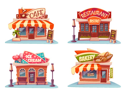 Vector set of flat boutique bakery banner boutique business cafe house kiosk market restaurant shop store vector