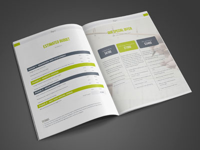 2-in-1 Brochure (Portfolio + Proposal) 2 in 1 all in one booklet business brochure corporate green image brochure indesign informal portfolio two in one yellow