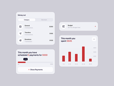 Fintech Components app banking card chart clean components design fintech illustration minimal mobile money tab ui ux