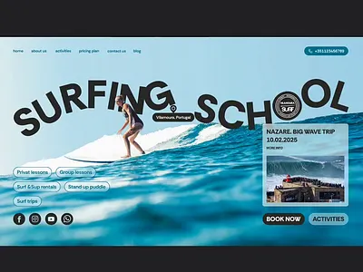 Landing: Surfing School animation design first screen ui web design