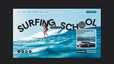 Landing: Surfing School animation design first screen ui web design