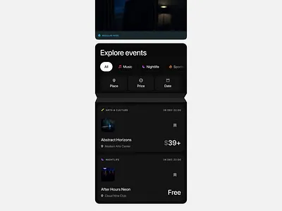 Explore Events app design ui ux