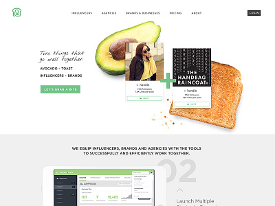 Avocado & Toast - Remixed brand clean connect gotham human influencer landing mockup network page people site