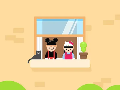 Shy lovers boy cat cute girl hellokitty love micky tree window