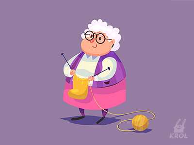 Funny grandma 2d characret cute design flat grandma icon illustration krol sketch vector vintage