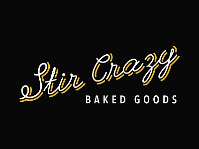 Stir Crazy bakery black branding crazy logo script white yellow