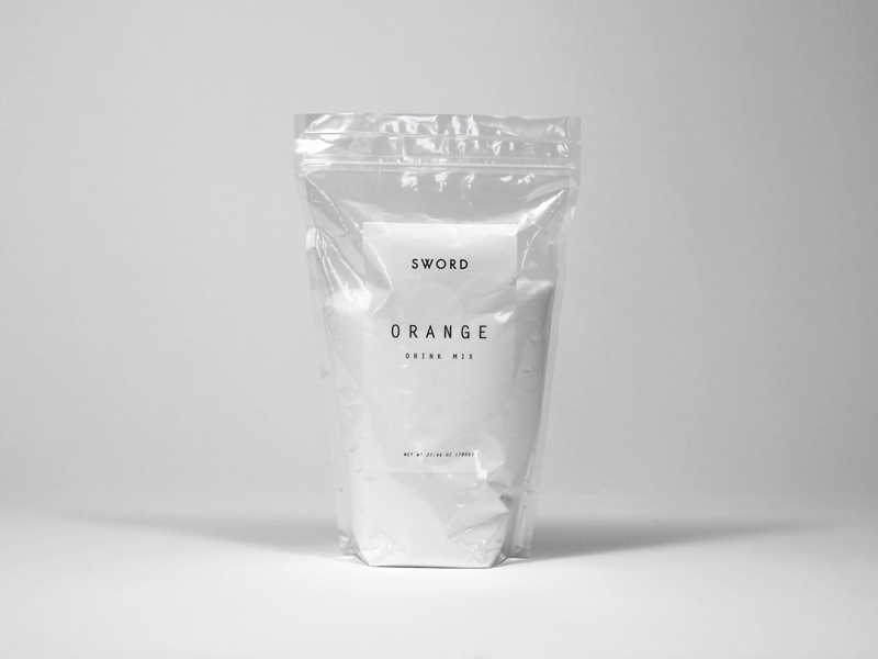 Sword Packaging drink mix label packaging pouch sword white on white