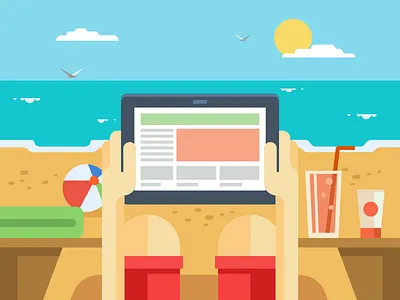 Relaxing on the beach beach flat illustration kit8 landscape recreation sea summer tablet travel vector vocation