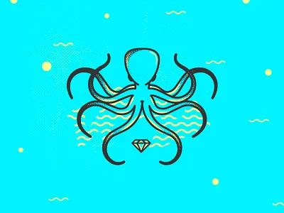 Octopus design diamond flat halftone highlights icon illustration line art octopus stipple stone texture