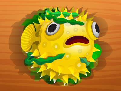 Blowfish blowfish board cartoon scared wood yellow