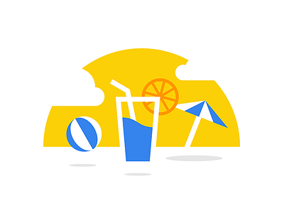 Summer time ball beach blue clouds drink orange sand summer sun umbrella yellow