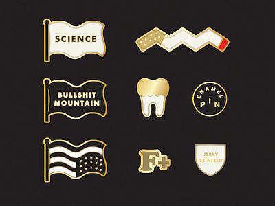 Enamel Pins? cigarette enamel pin flag gold pin science tooth vector