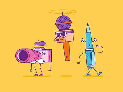 Characters camera character children kids line art microphone patswerk pattern pen vector