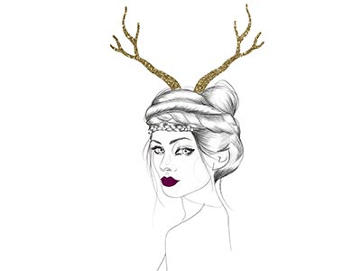 spirit animal deer digitalart drawing fashion fashionillustration glitter illustration kitchy mixed media model portrait spiritanimal